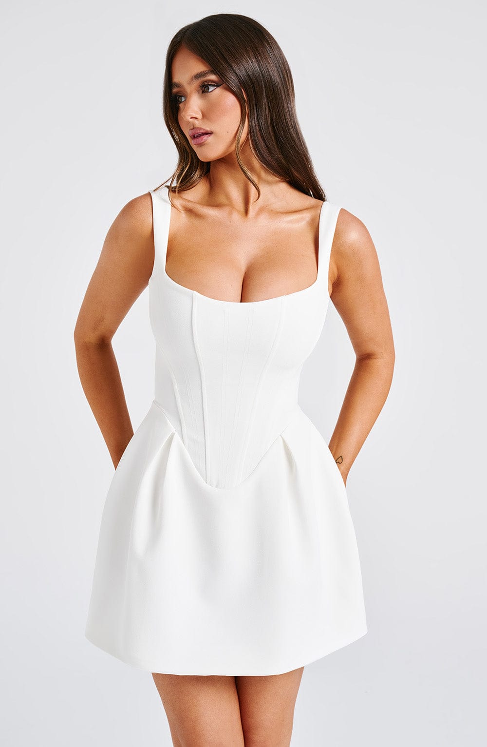 Corset Seam Scoop Neck Sleeveless Bubble Hem Mini Dress 11