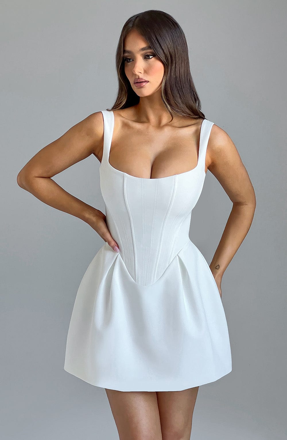 Corset Seam Scoop Neck Sleeveless Bubble Hem Mini Dress 8