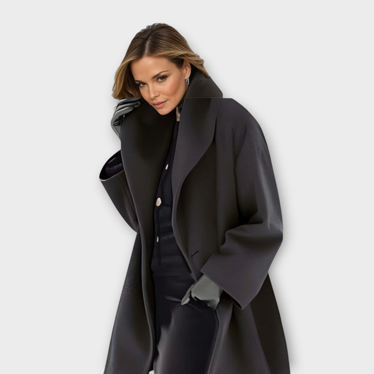 Notch Lapel Open Front Oversized Wool Look Coat