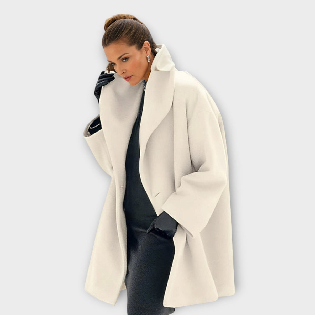 Notch Lapel Open Front Oversized Wool Look Coat