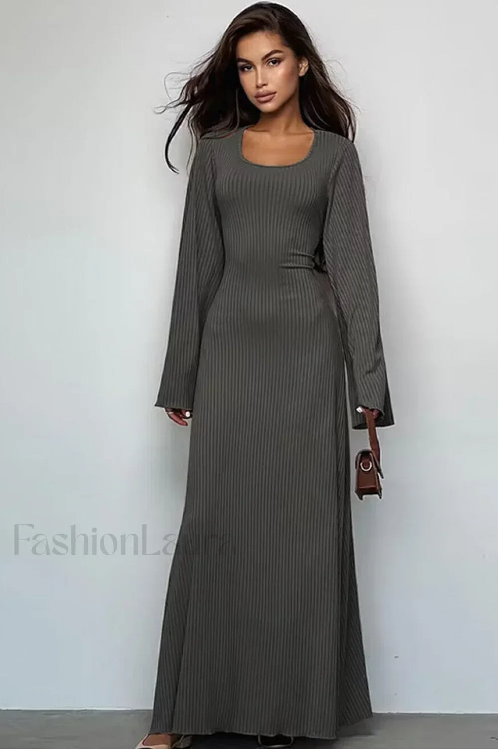 Jaye Long Stylish Sleeve Maxi Dress S / Dark Gray