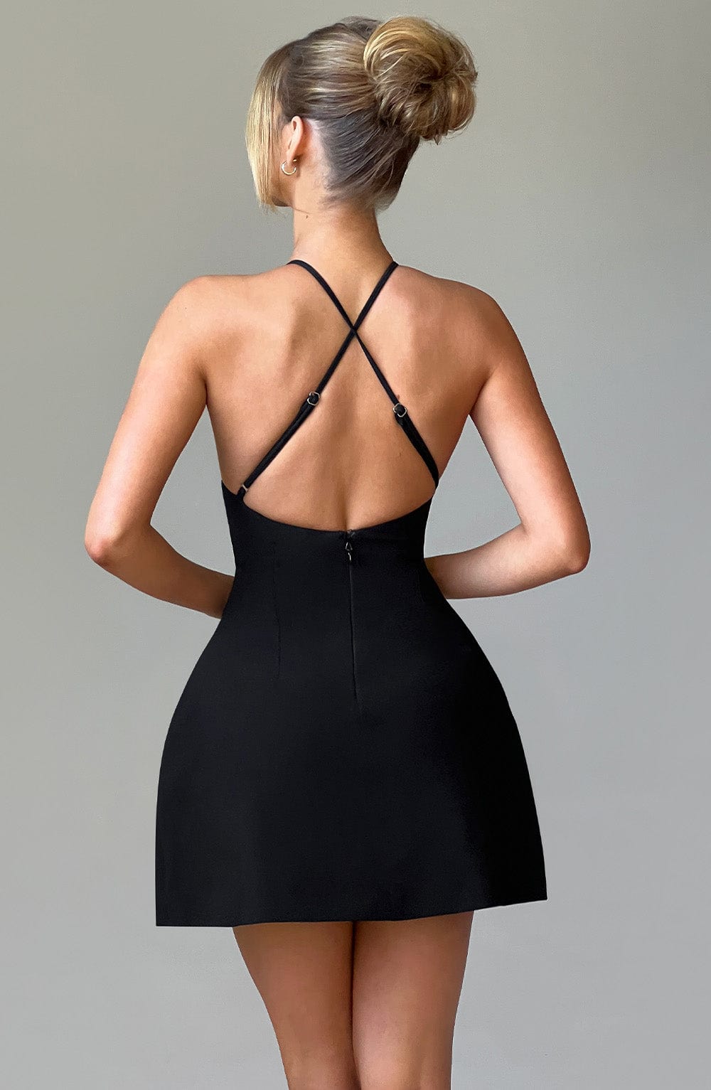 Halter Neck Fitted Bodice Structured A-Line Mini Dress 5