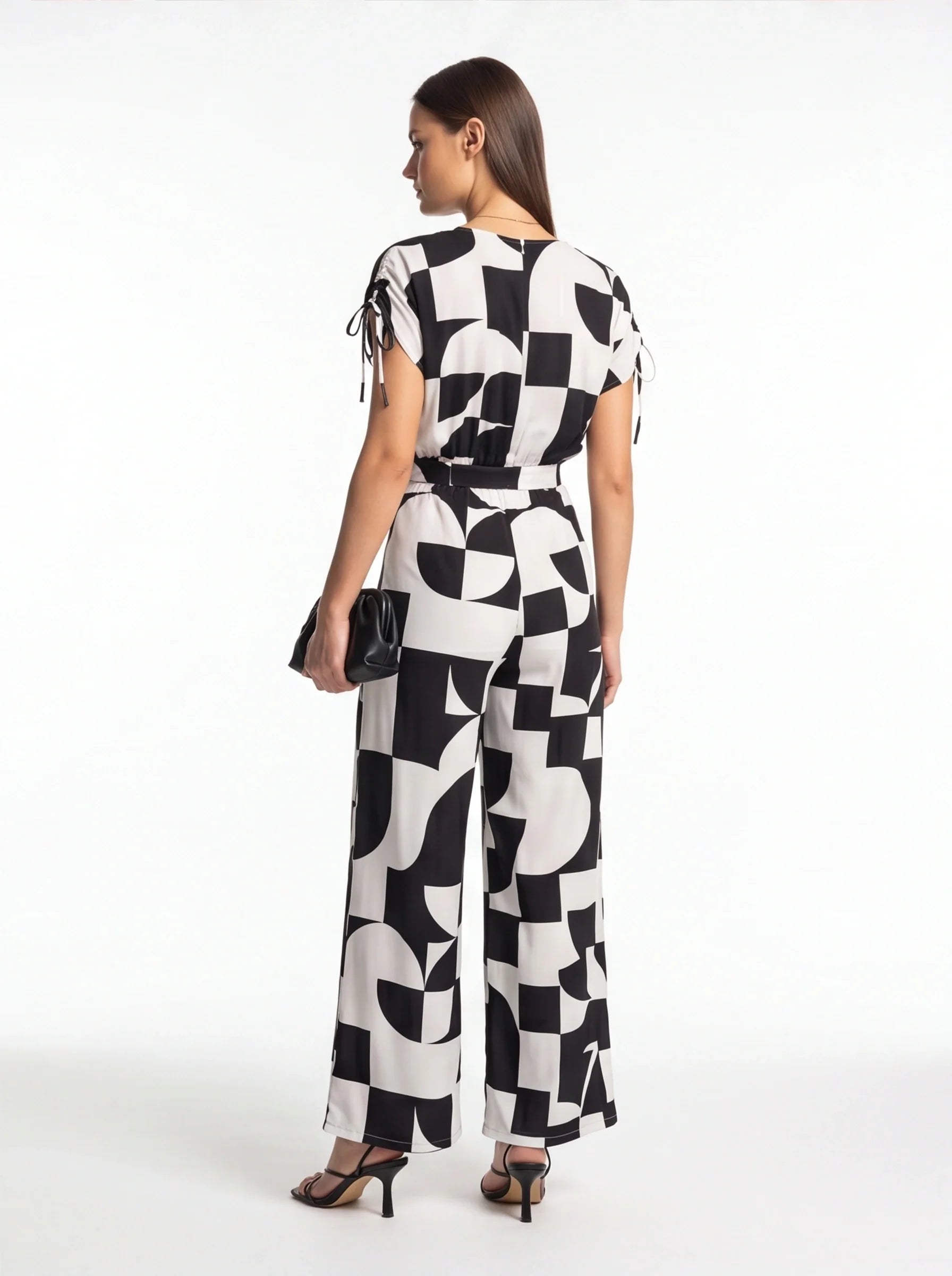 Stylish Geometric Casual Jumpsuit with Pockets and Adjustable Straps