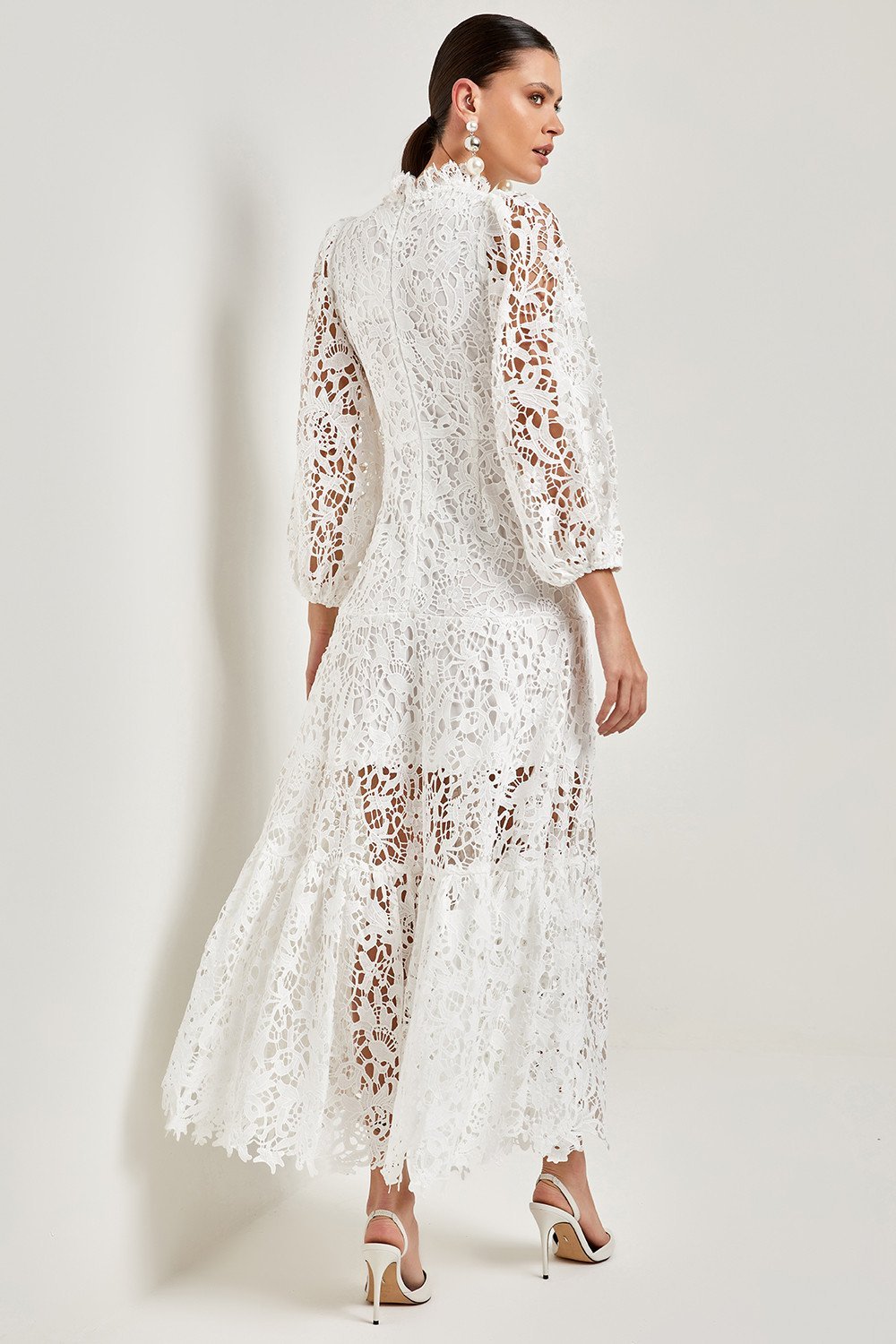 Florencia Premium Flared Maxi Dress with Embroidered Lace Evening Wear Edit