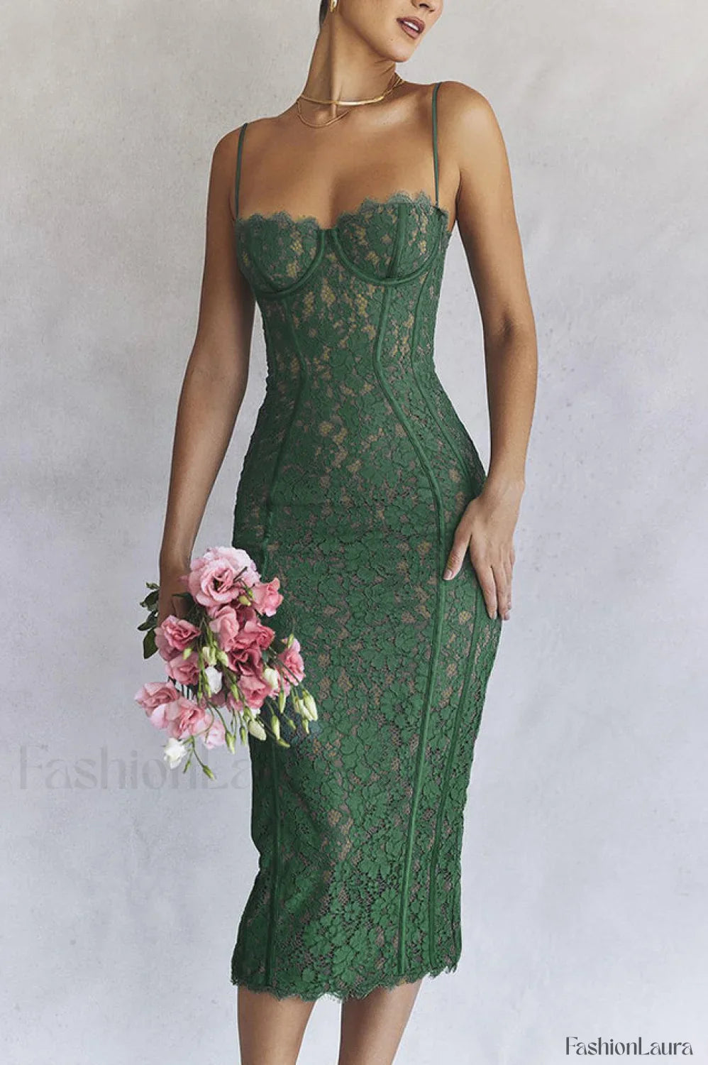 Joelle Forest Stylish Lace Midi Dress