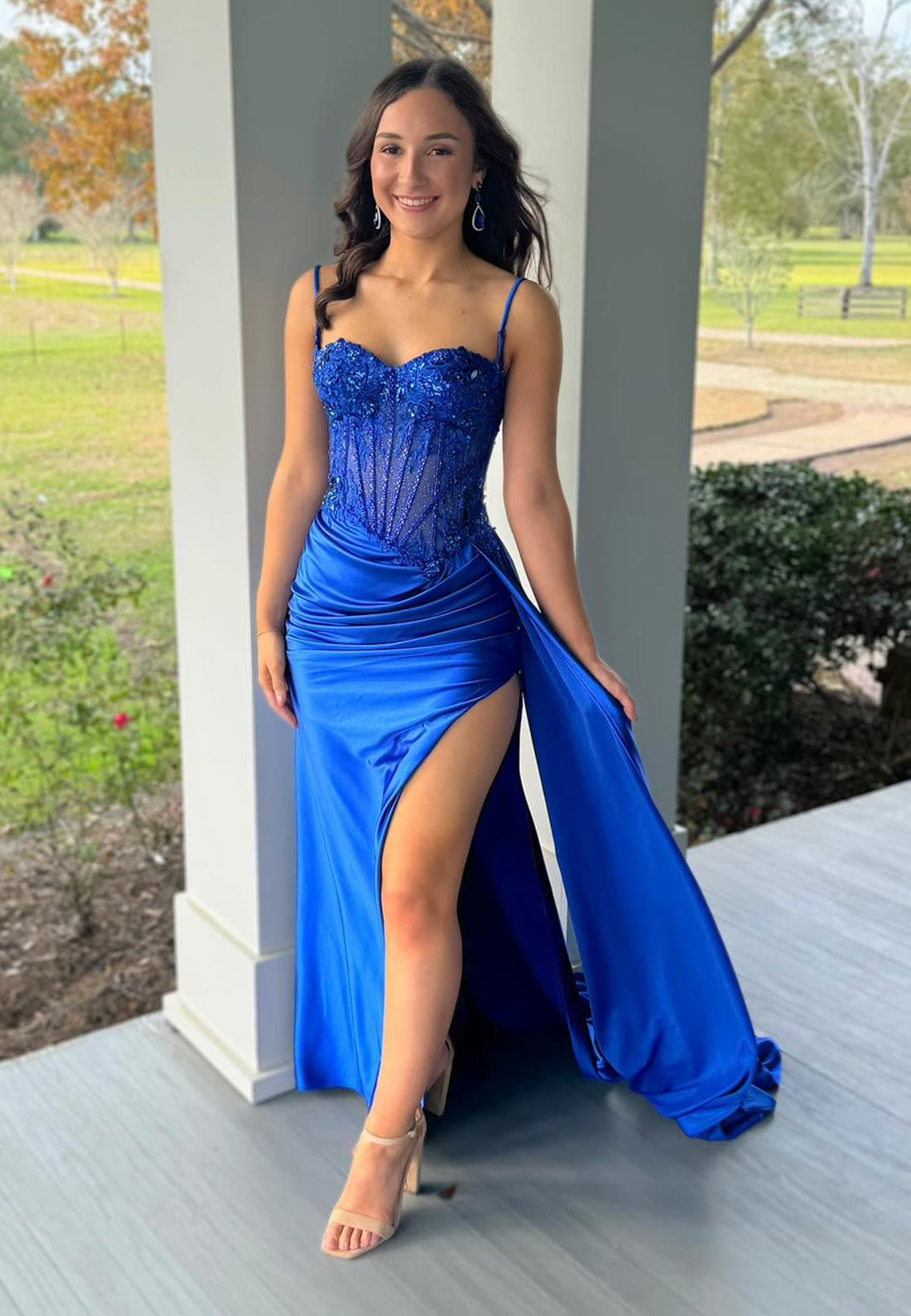 22050 - Sweetheart Illusion Lace Appliques Mermaid Long Formal Prom Dress with Slit