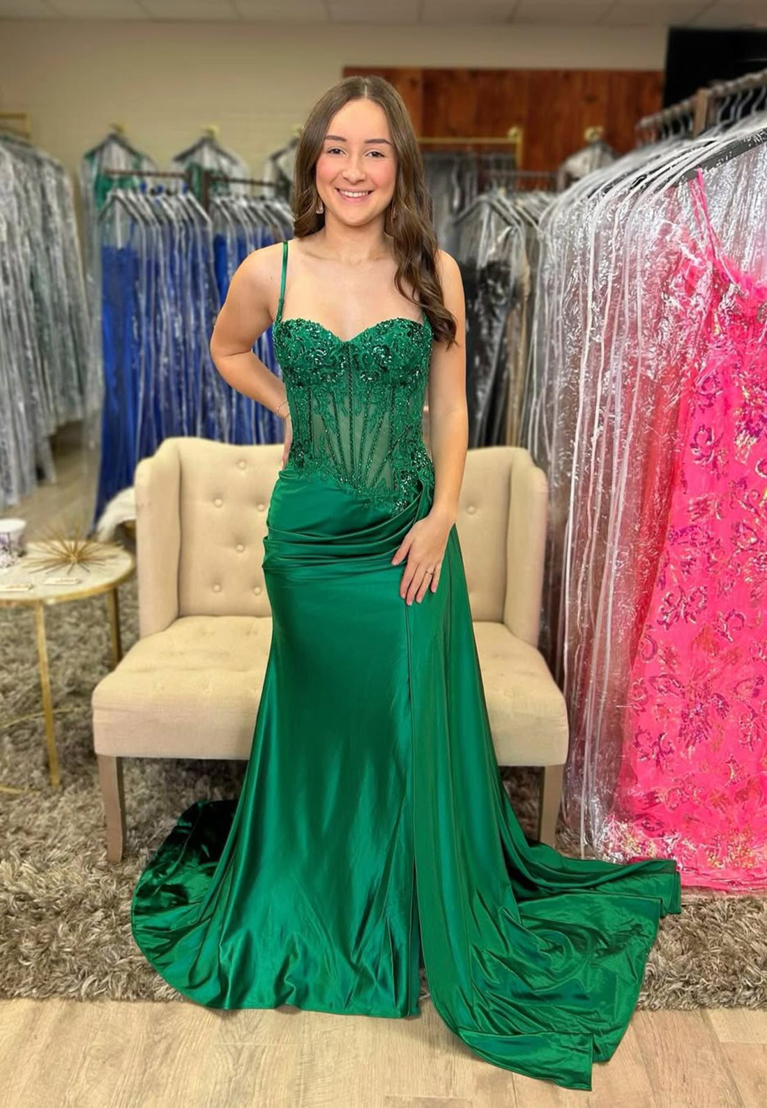 22050 - Sweetheart Illusion Lace Appliques Mermaid Long Formal Prom Dress with Slit