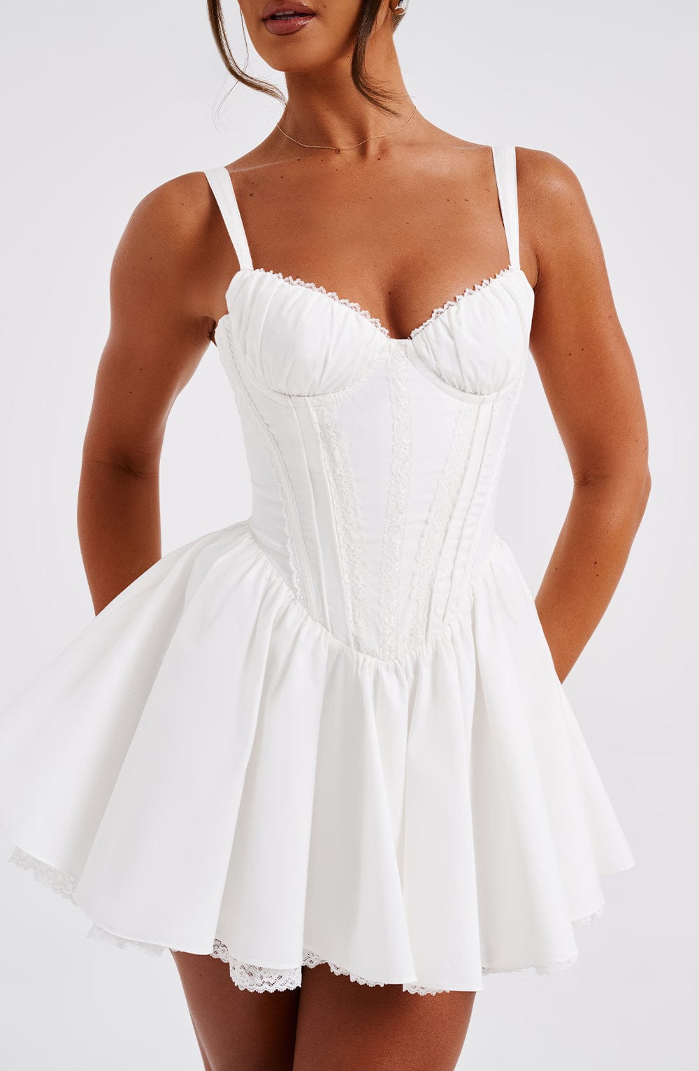 Sweetheart Neck Corset Bodice Lace Trim Flared Mini Dress 8