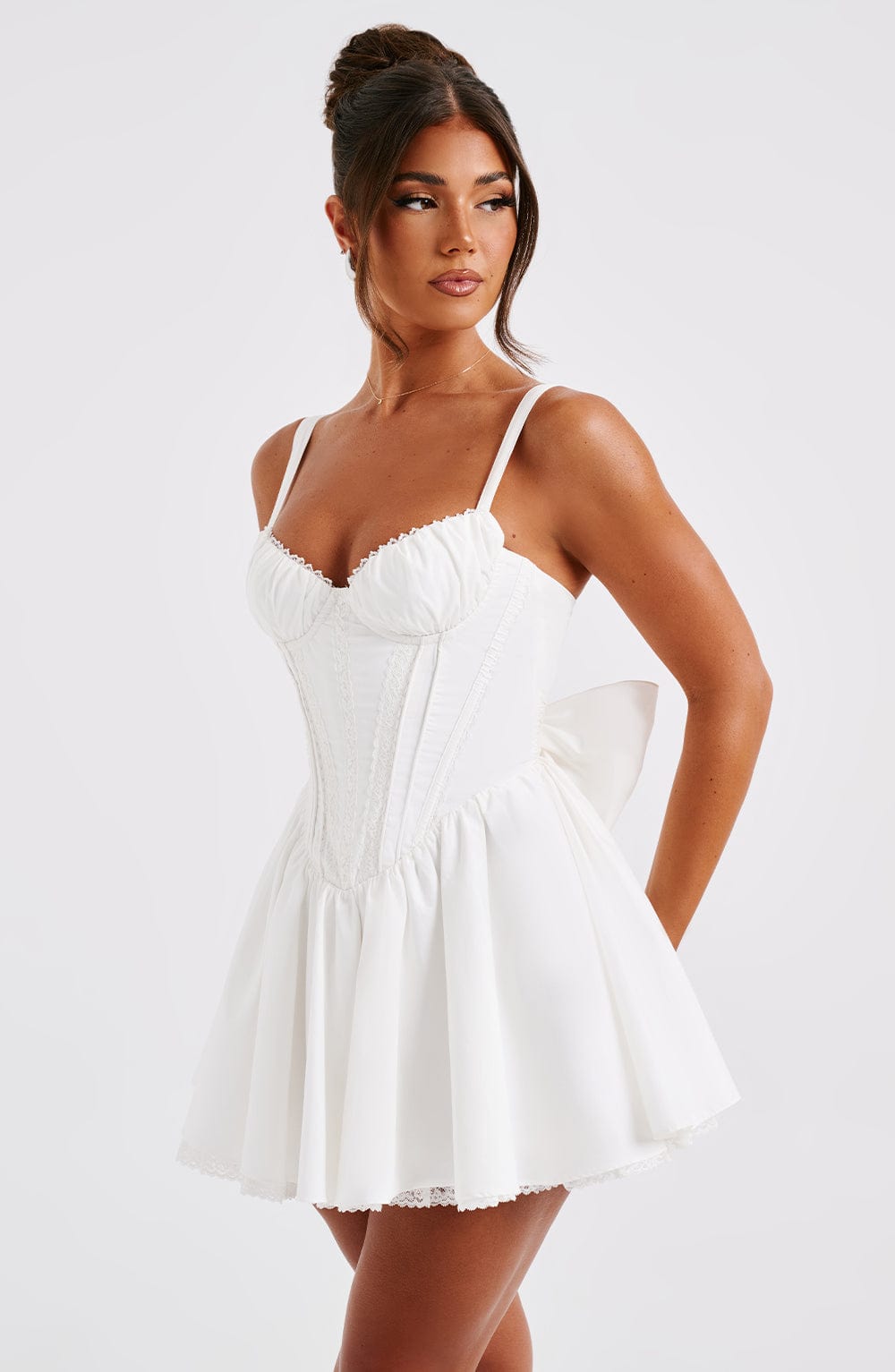 Sweetheart Neck Corset Bodice Lace Trim Flared Mini Dress 7