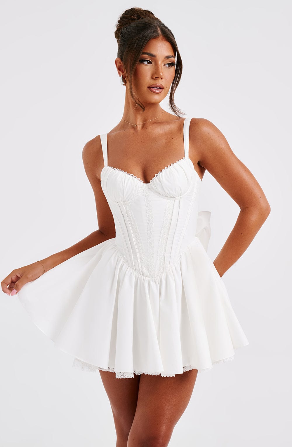 Sweetheart Neck Corset Bodice Lace Trim Flared Mini Dress 10