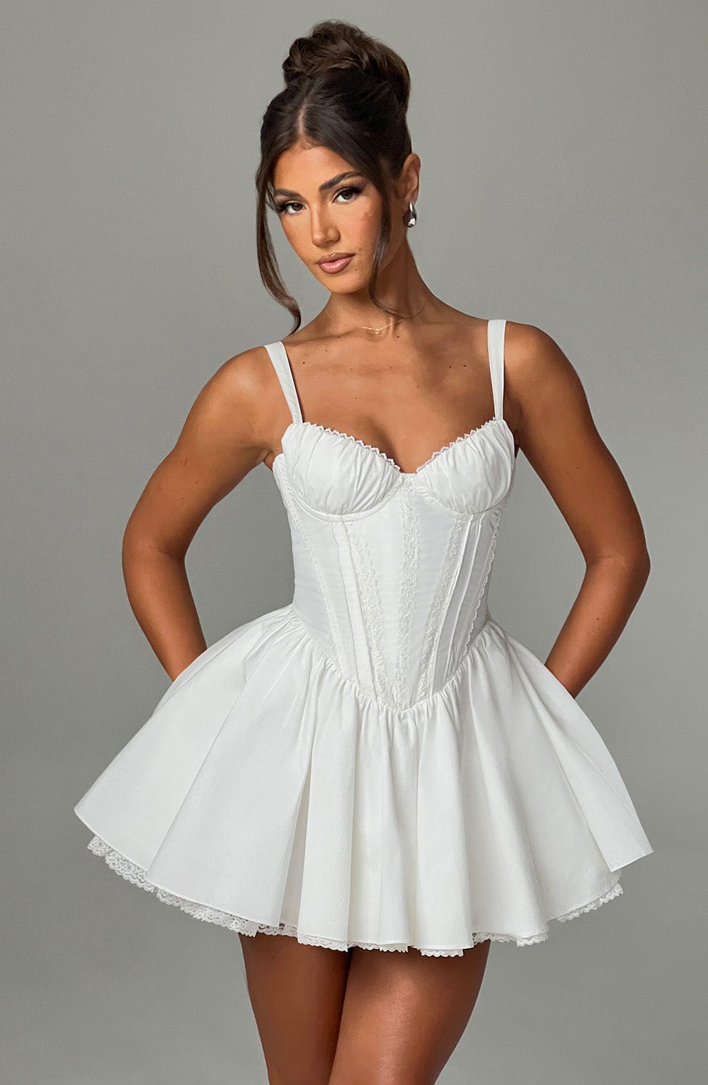 Sweetheart Neck Corset Bodice Lace Trim Flared Mini Dress 4
