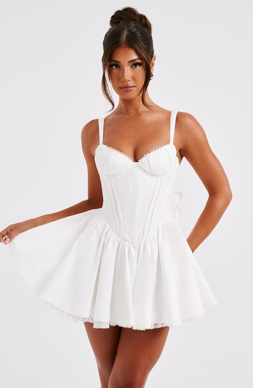 Sweetheart Neck Corset Bodice Lace Trim Flared Mini Dress 9