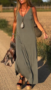 V-Neck Spaghetti Strap Side Slit Loose Maxi Dress 2