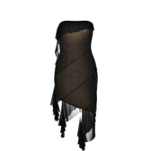 Mesh ruffle solid irregular backless tube mini dress 2