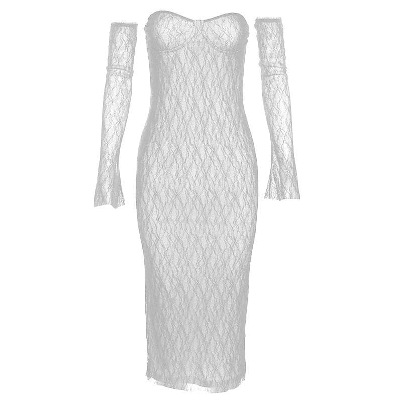 Lace gloves sweetheart neck backless tube midi dress 8