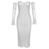 Lace gloves sweetheart neck backless tube midi dress 8