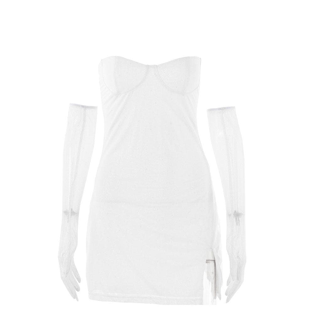 Textured mesh gloves sweetheart neck zip-up slit cami mini dress 12