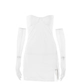 Textured mesh gloves sweetheart neck zip-up slit cami mini dress 12