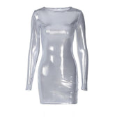 Metallic long sleeve round neck mini dress 8
