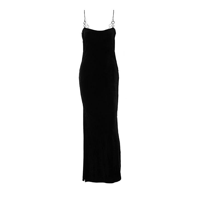 Velvet solid o ring hollow out slit backless maxi dress 7