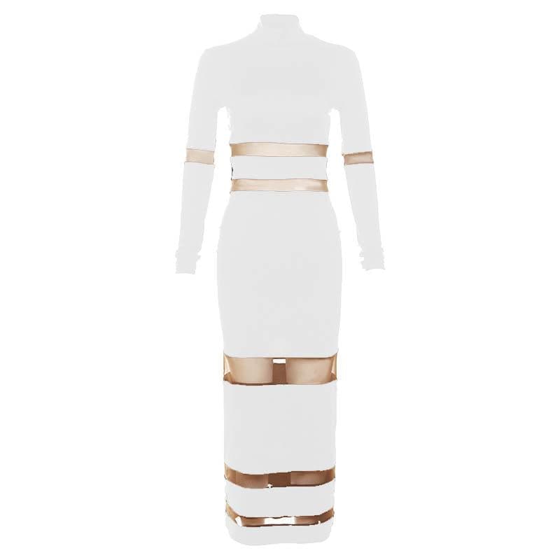 Patchwork mesh contrast long sleeve high neck maxi dress 8