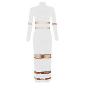 Patchwork mesh contrast long sleeve high neck maxi dress 8