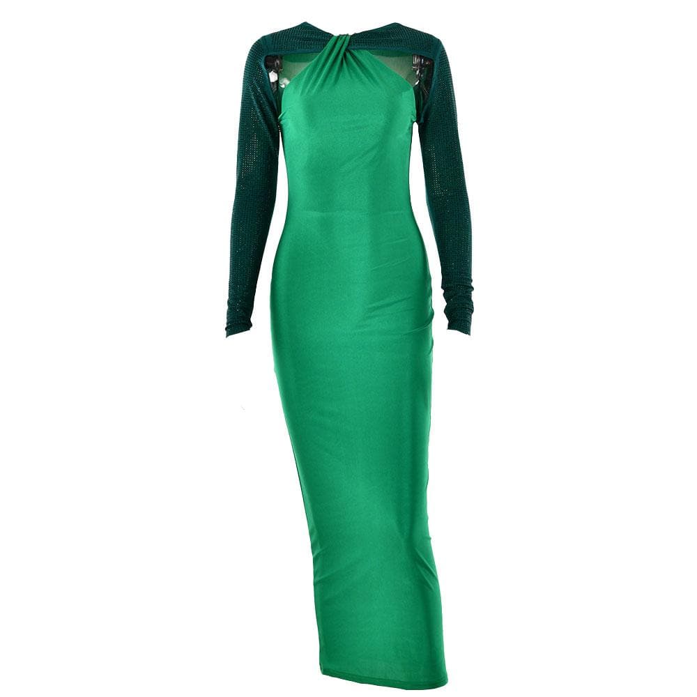 Long sleeve beaded zip-up hollow out patchwork maxi dress 10