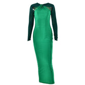 Long sleeve beaded zip-up hollow out patchwork maxi dress 10