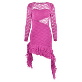 Lace backless solid ruffle long sleeve irregular mini dress 8