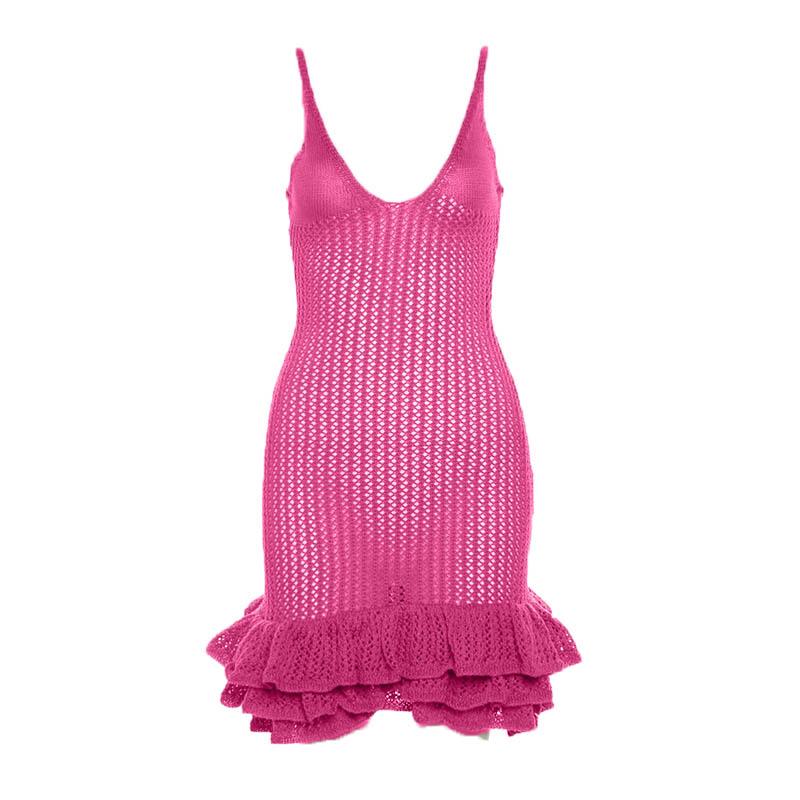 Crochet v neck sleeveless hollow out ruffle mini dress 10