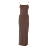 Lace hem square neck solid backless cami maxi dress 15