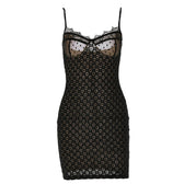 Mesh contrast lace hem zip-up backless cami mini dress 2
