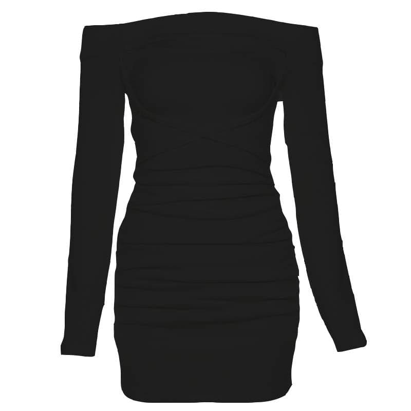Lace up solid hollow out off shoulder long sleeve mini dress 8