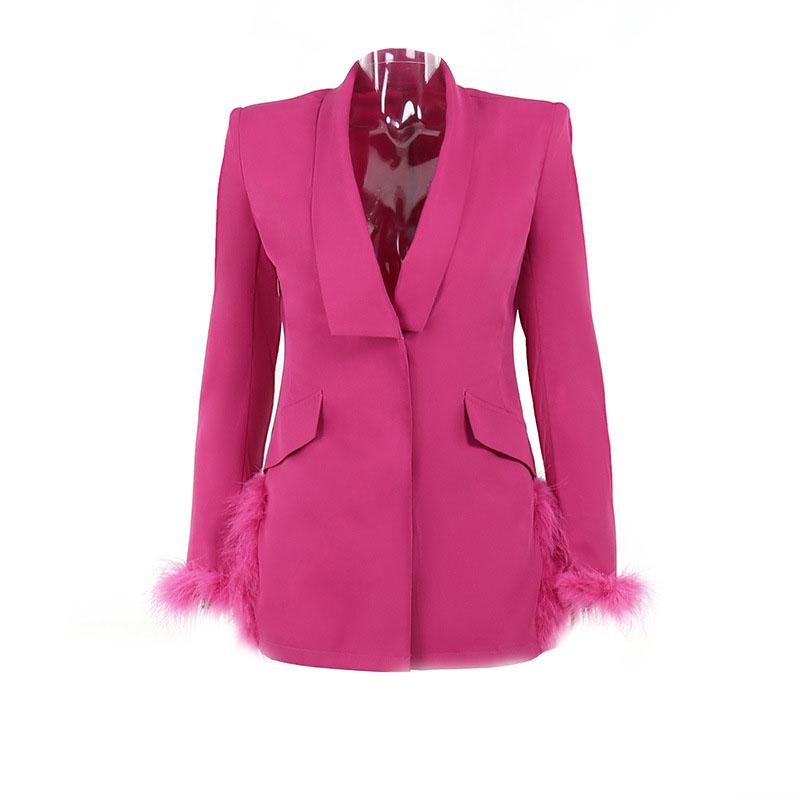 Feather Cuff Shawl Collar Long Sleeve Blazer Mini Dress