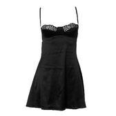 Lace hem satin ruched hollow out backless cami mini dress 11