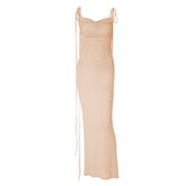 Ruched solid lace up backless cowl neck maxi dress 9