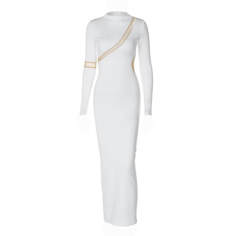 Contrast irregular mesh patchwork long sleeve slit maxi dress 8