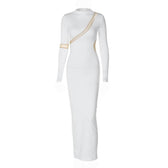 Contrast irregular mesh patchwork long sleeve slit maxi dress 8
