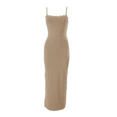 Lace hem square neck solid backless cami maxi dress 14