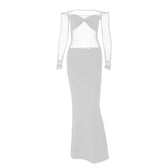 Ruched mesh patchwork off shoulder long sleeve slit maxi dress 7