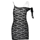 Lace contrast irregular self tie backless mini dress 2