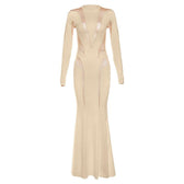 Crewneck long sleeve mesh patchwork maxi dress 4