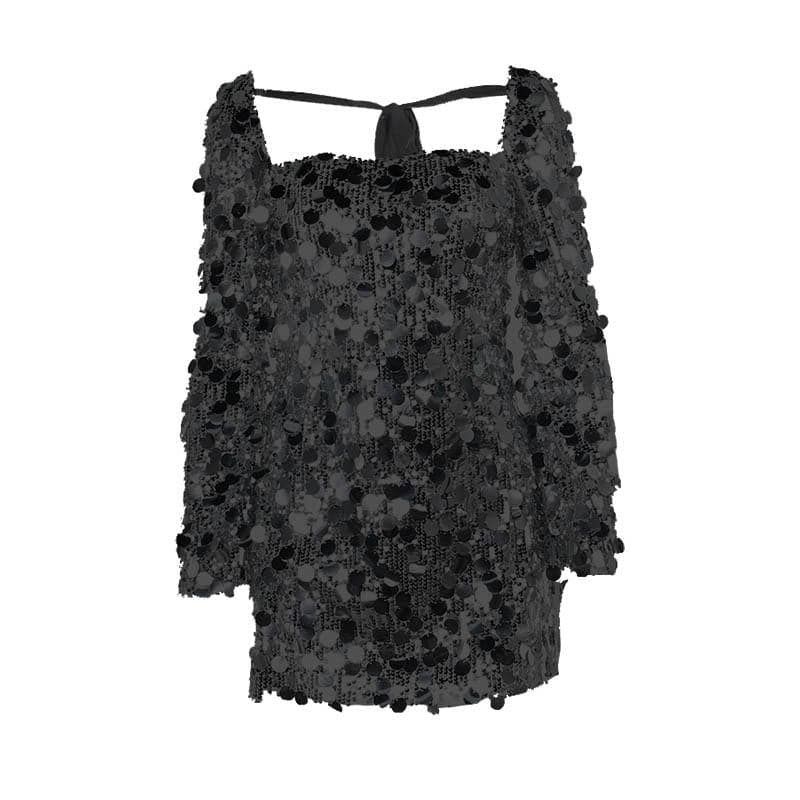 Glitter self tie long sleeve slit backless mini dress 8