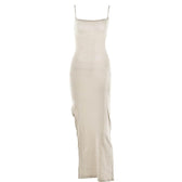Lace up square neck slit solid backless cami maxi dress 12