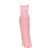 Lace up square neck slit solid backless cami maxi dress 9