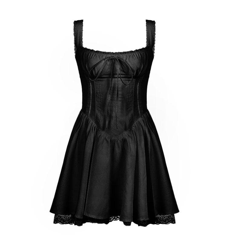 Zip-up lace hem ruched square neck backless solid mini dress 2