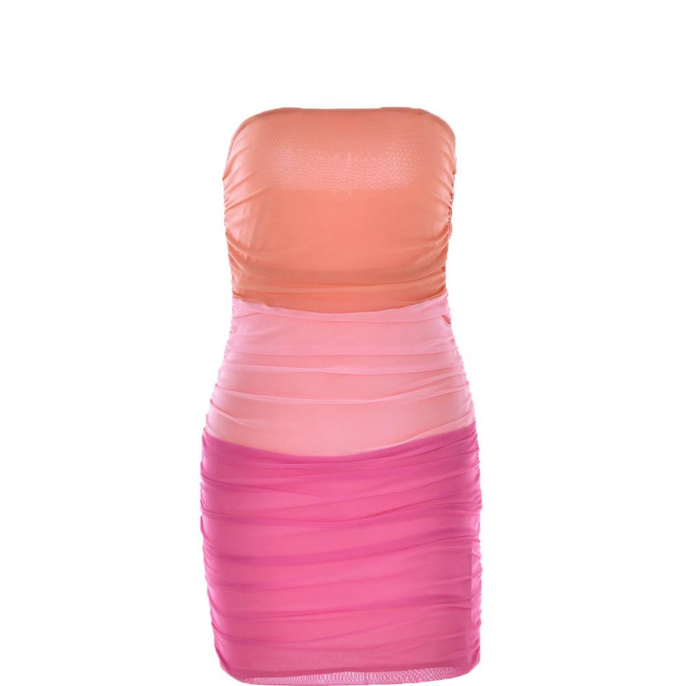 Mesh patchwork contrast ruched tube mini dress 2