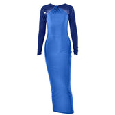 Long sleeve beaded zip-up hollow out patchwork maxi dress 2
