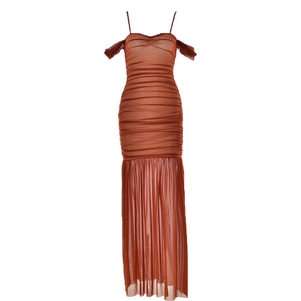 Mesh off shoulder ruched patchwork backless maxi dress 8