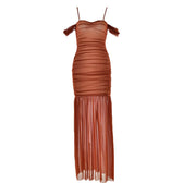 Mesh off shoulder ruched patchwork backless maxi dress 8